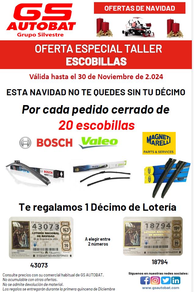 ESCOBILLAS LIMPIAPARABRISAS VALEO, BOSCH, MAGNETI MARELLI>